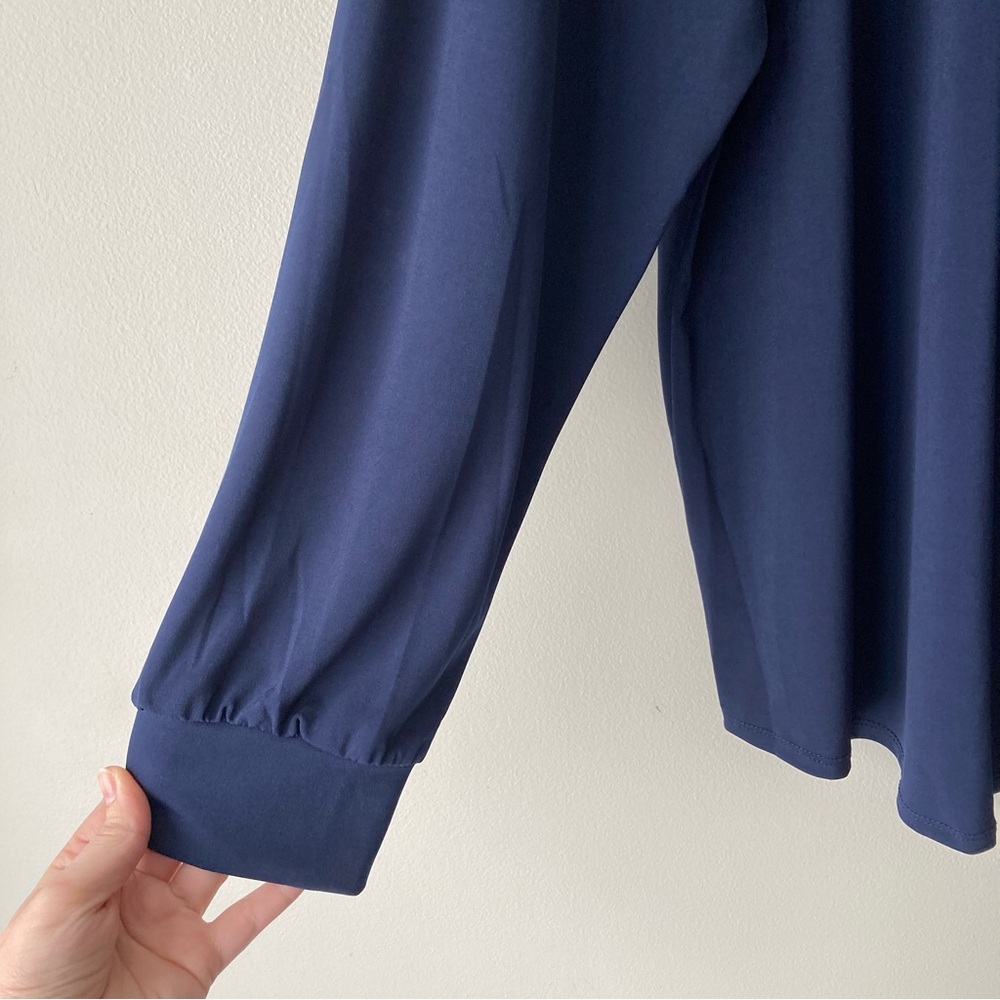Fortune‎ & Ivy 2X Long Sleeve Ruffle Neck Blouse Top Navy Blue - Picture 4 of 11